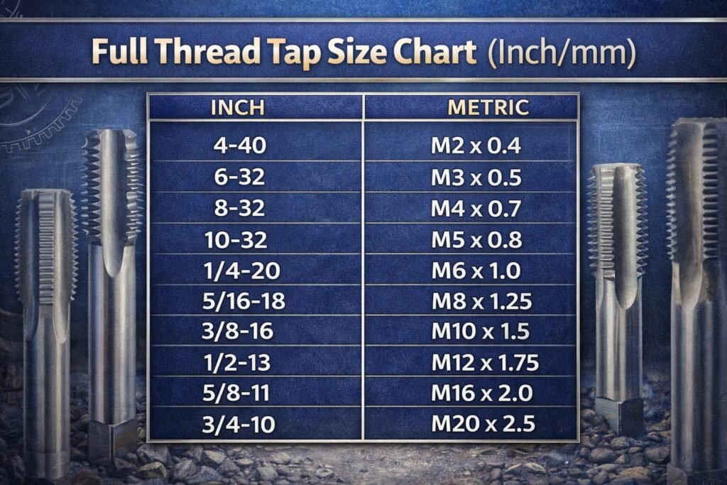 The Full thread tap size chart (inch/mm) 2026 update